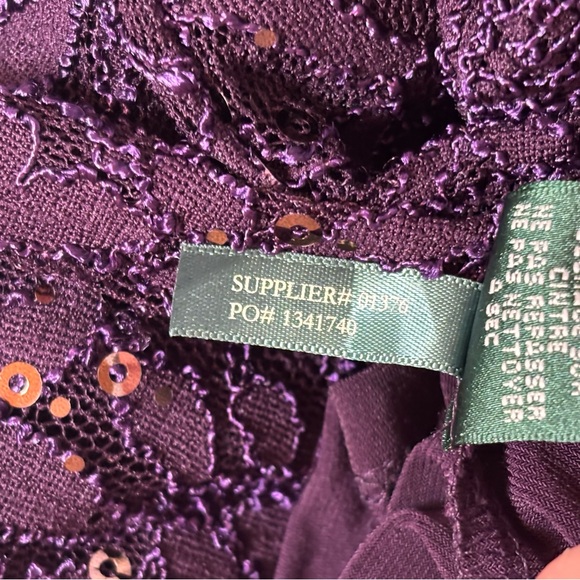 Lauren Ralph Lauren Dark Purple Lace Sequin Cowl-Neck Sheath Dress Sz 8 - Picture 14 of 15